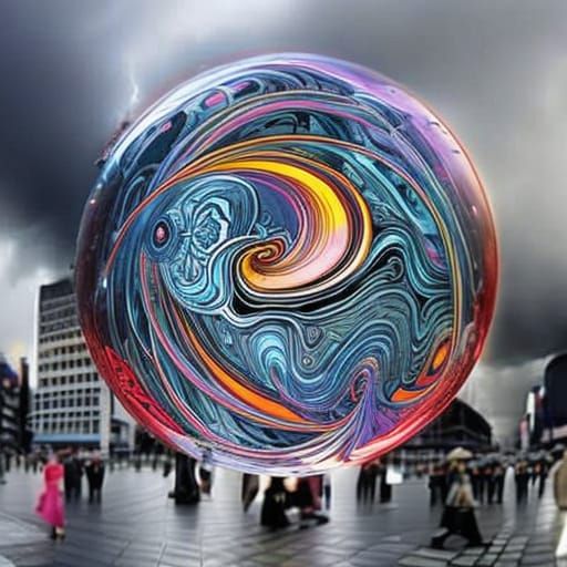 Flaming Hair Portrait in Magic Bubble