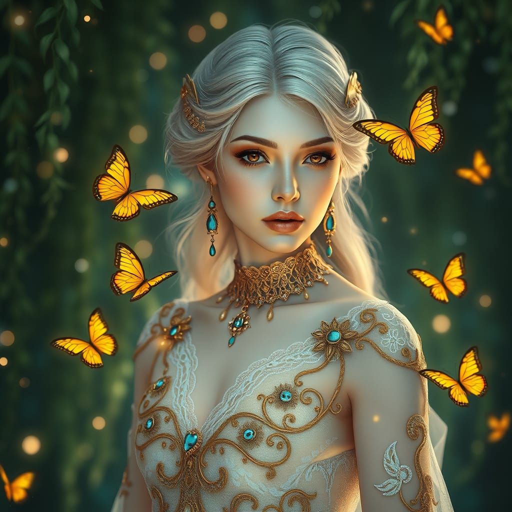 Ethereal Figure in Luminescent Fairy Tale Realm
