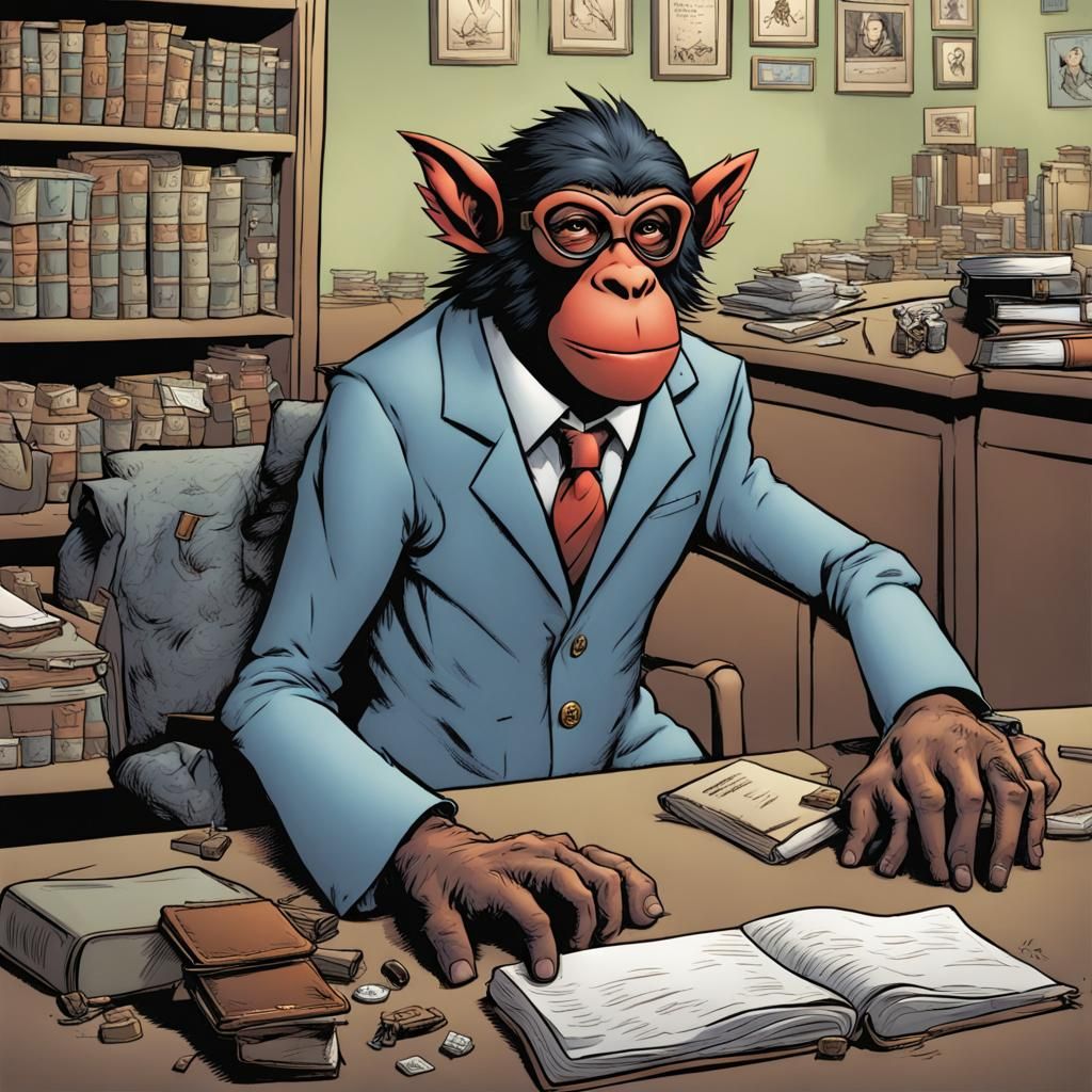 Bufkin the Flying Monkey in Office, Comic Style