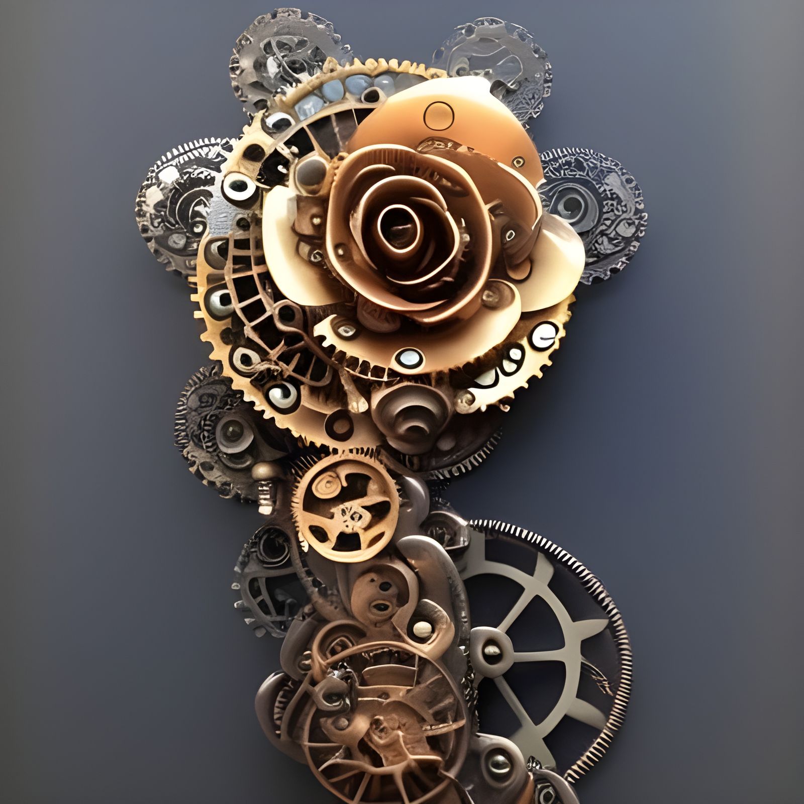 Steampunk Rose with Gears and Gemstones