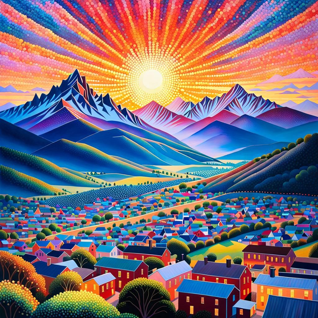 American South Sunset: A Pointillist Dreamscape