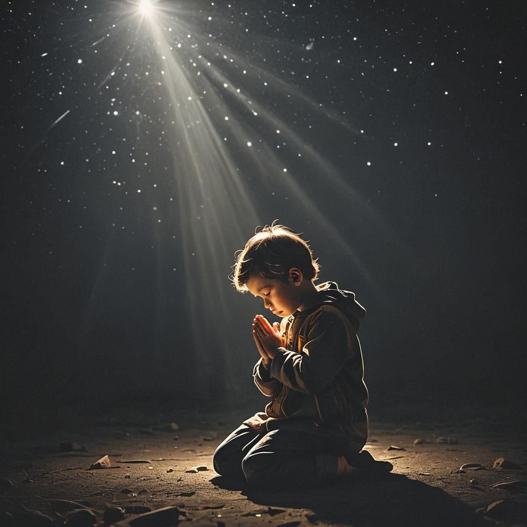 Child Praying in Divine Light