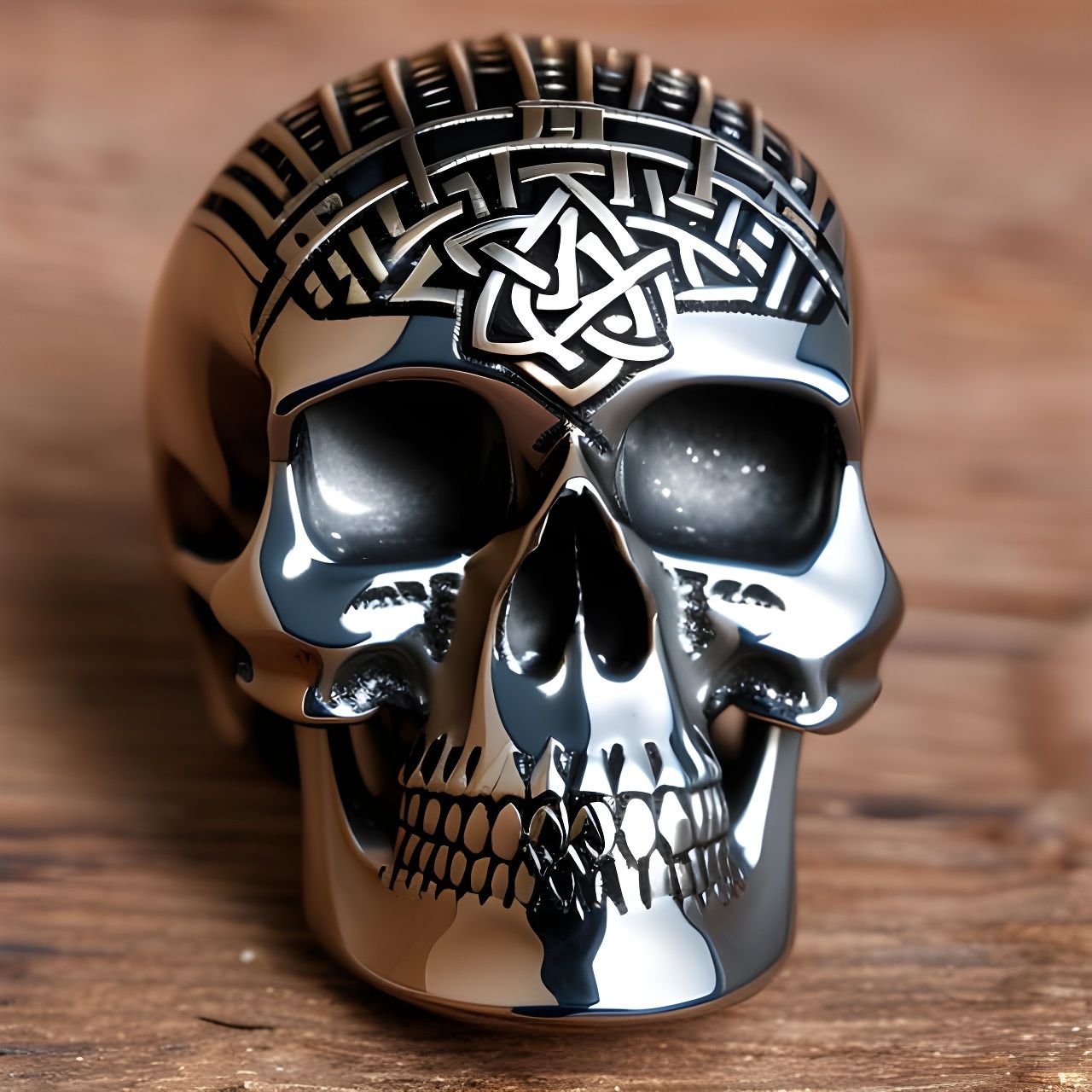 Metallic Viking Skull Engraving
