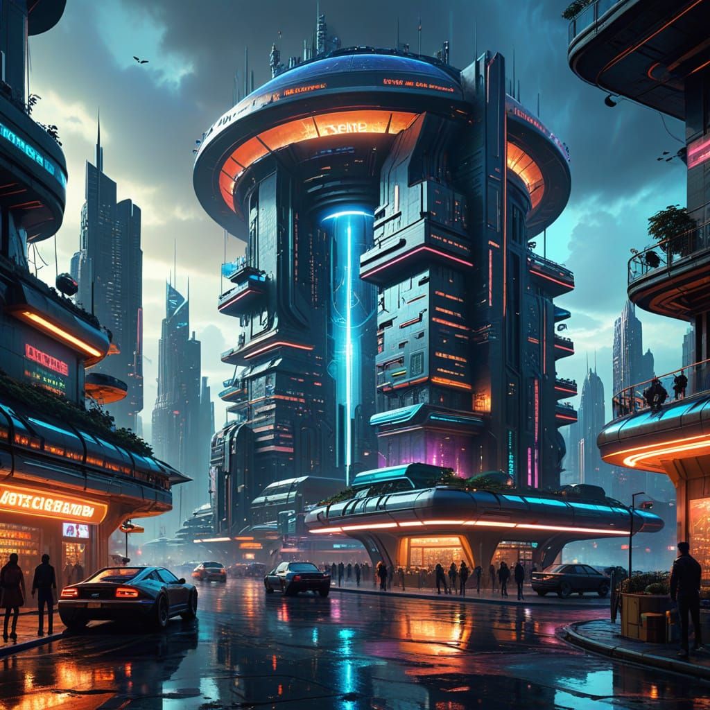 Future Utopian Cityscape in Vibrant Future Punk Style