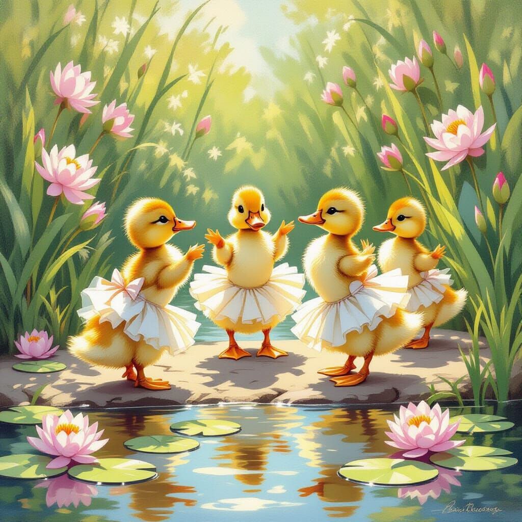 Ducklings' Ballet: A Whimsical Waterside Dance
