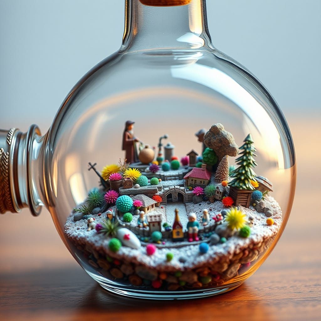 Intricate Miniature World Inside Glass Bottle: Macro Photogr...