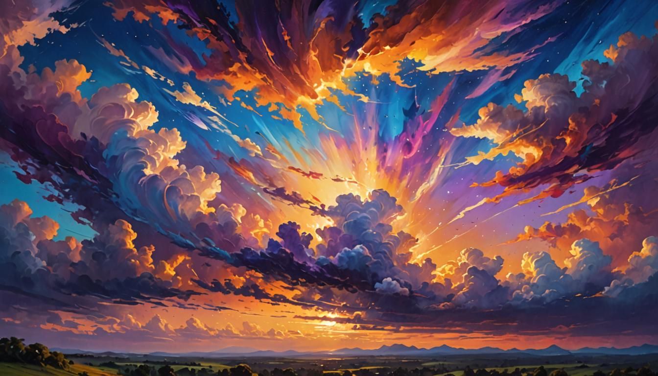 Breathtaking Celestial Landscape in Vibrant Oil Painting