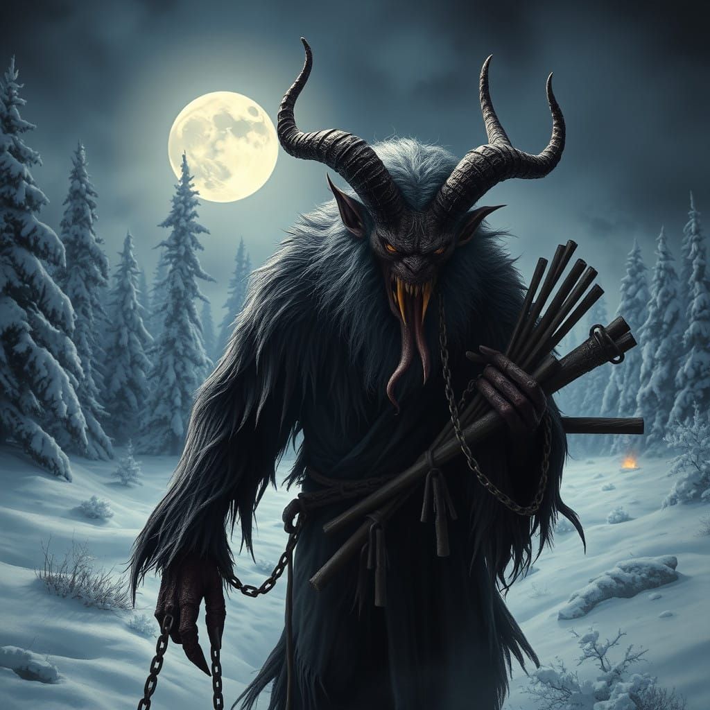 Krampus, Dark Christmas Demon in a Biomechanical Winter Land...