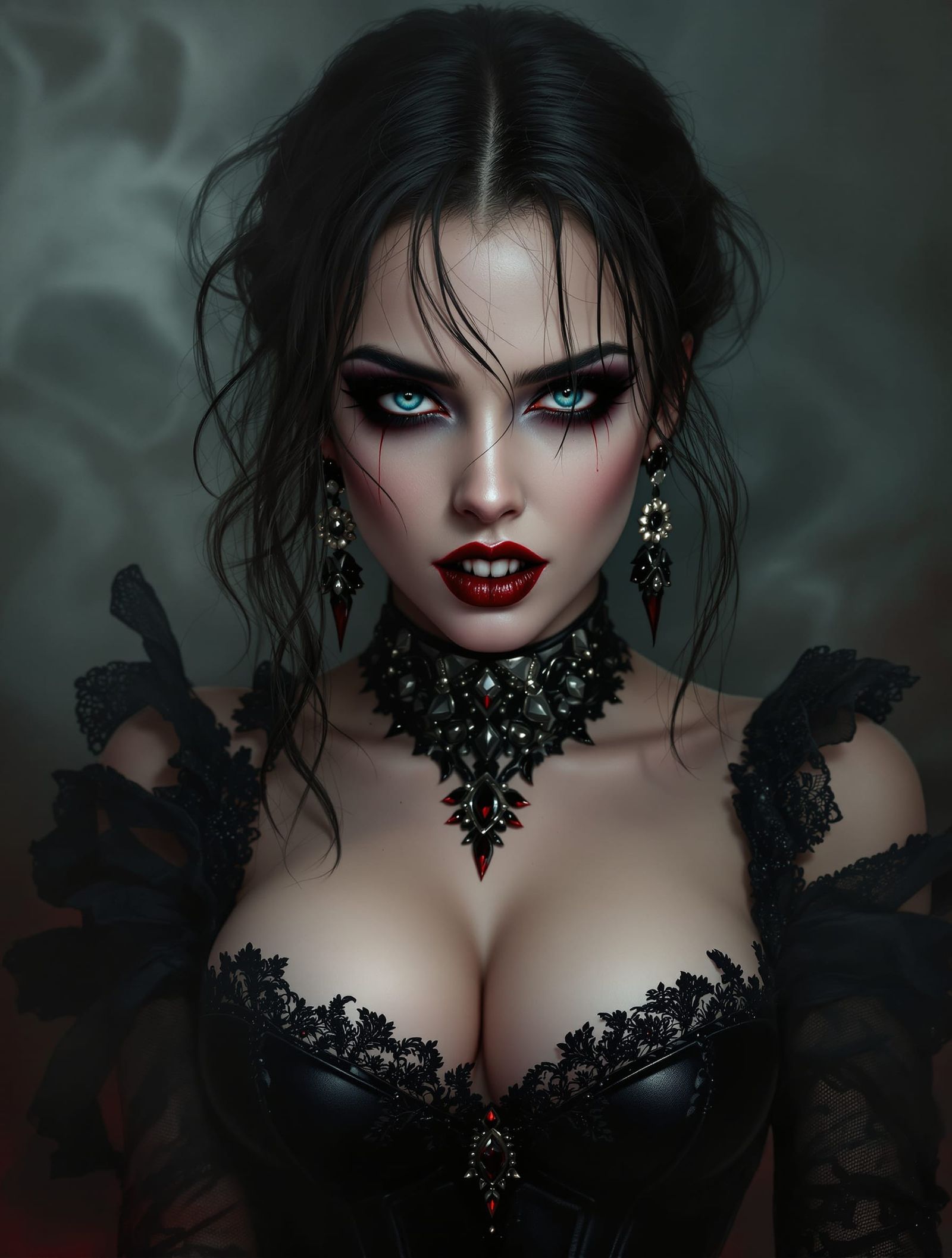 Gothic Vampiress Portrait in Smoky Haze