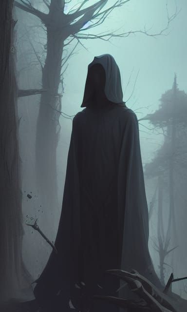 Terrifying Grim Reaper King in Watercolor Horror Style