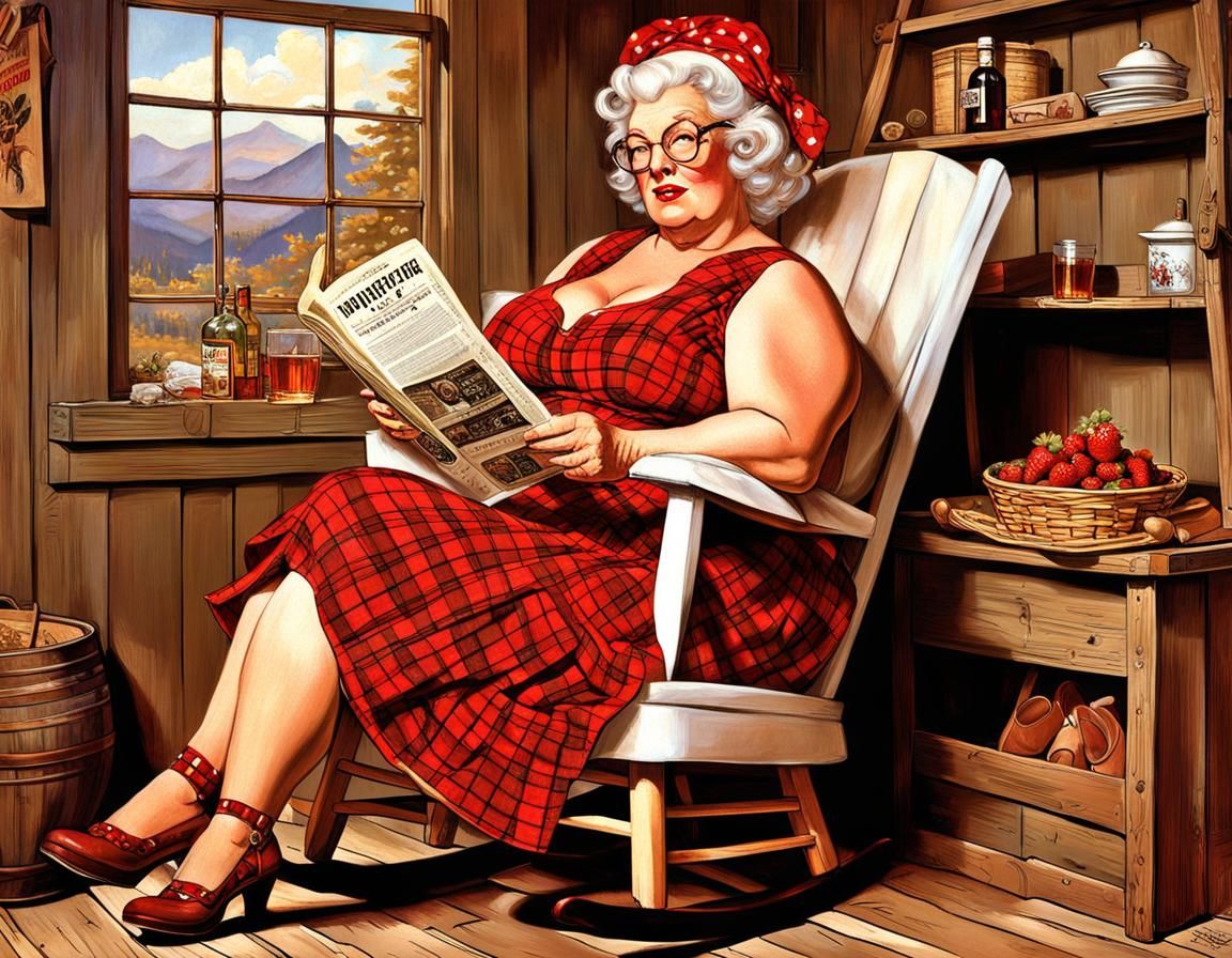 Elderly Woman in Rocking Chair: Detailed Matte Painting