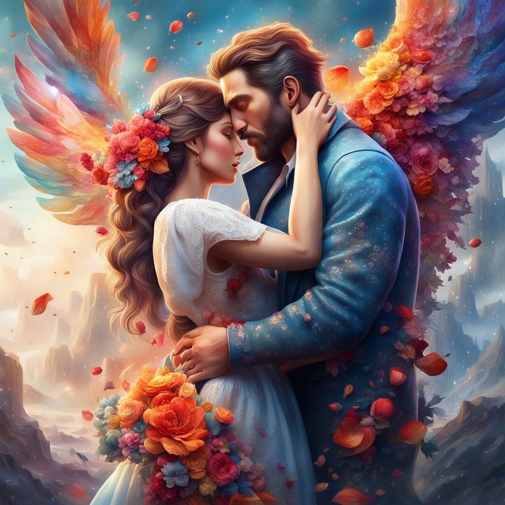 Loving Couple Embrace in Digital Art Style