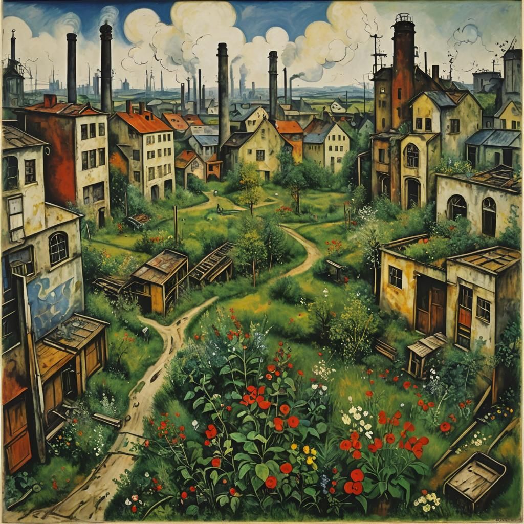 Surreal Overgrown Industrial Landscape