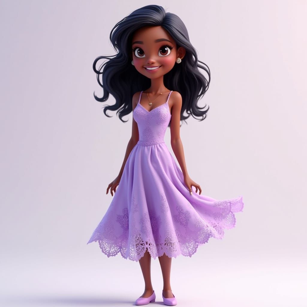 Friendly Woman in Lavender Lace: 3D Digital Art