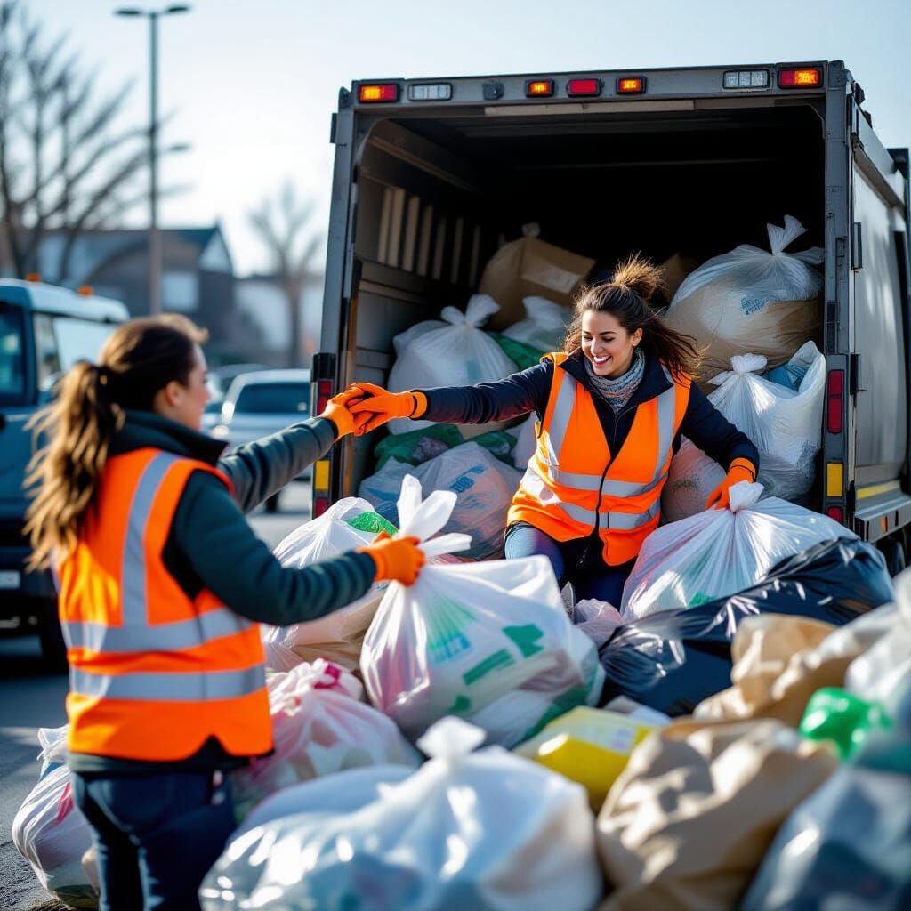 Woman Throws Woman Into Garbage Truck: Professional Photo