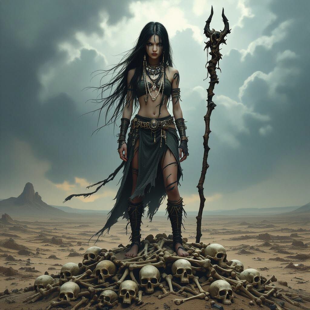 Gothic Fantasy Girl in Desolate Wasteland