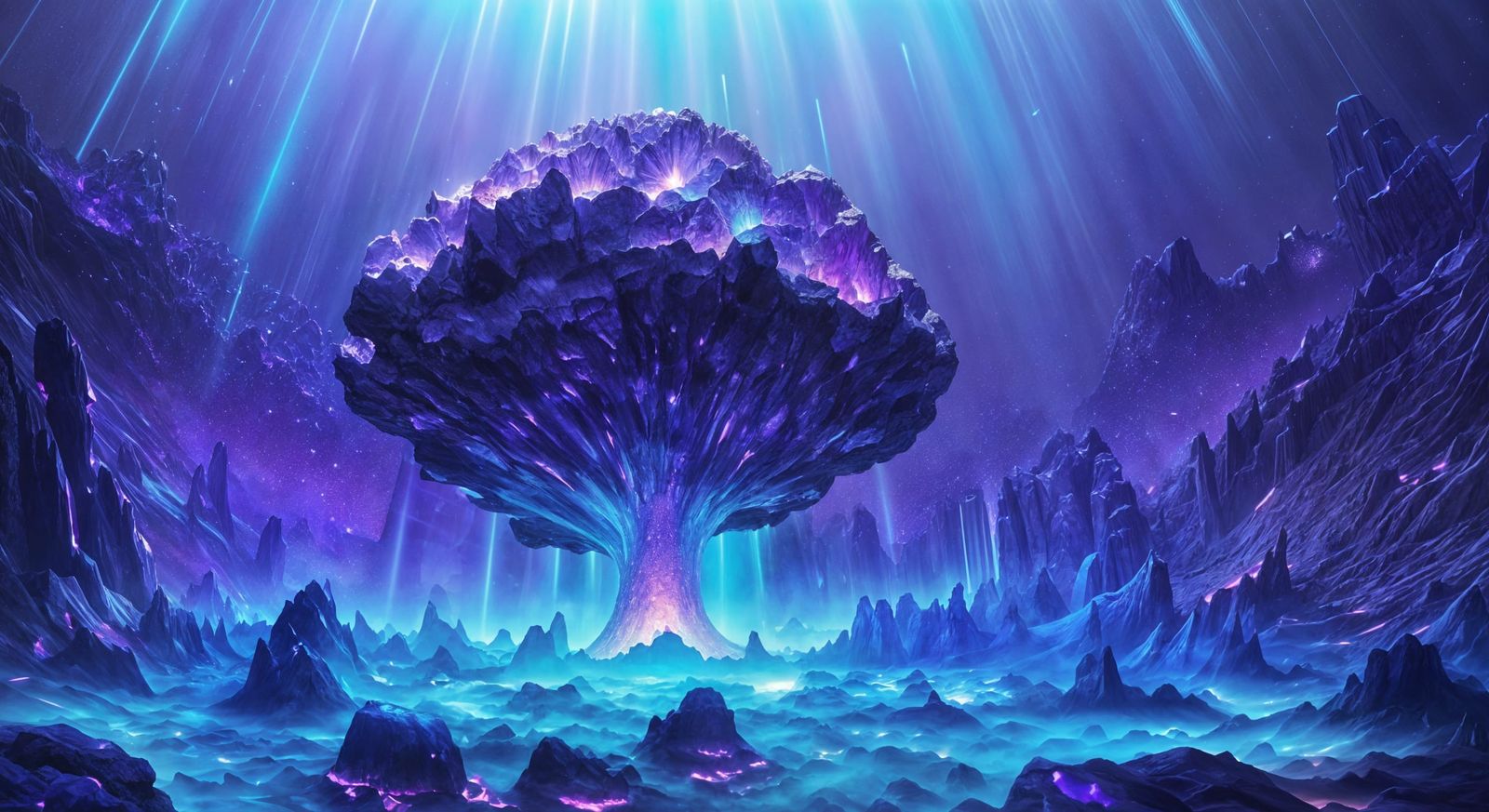 Surreal Crystal Caverns with Glowing Geodes in Ethereal Blue...