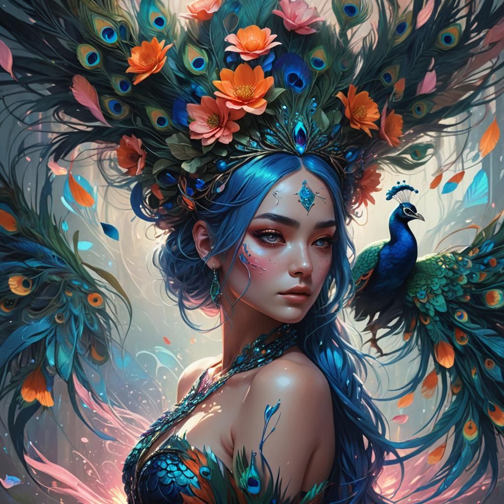 Peacock Woman: A Dark Fantasy Digital Art Piece