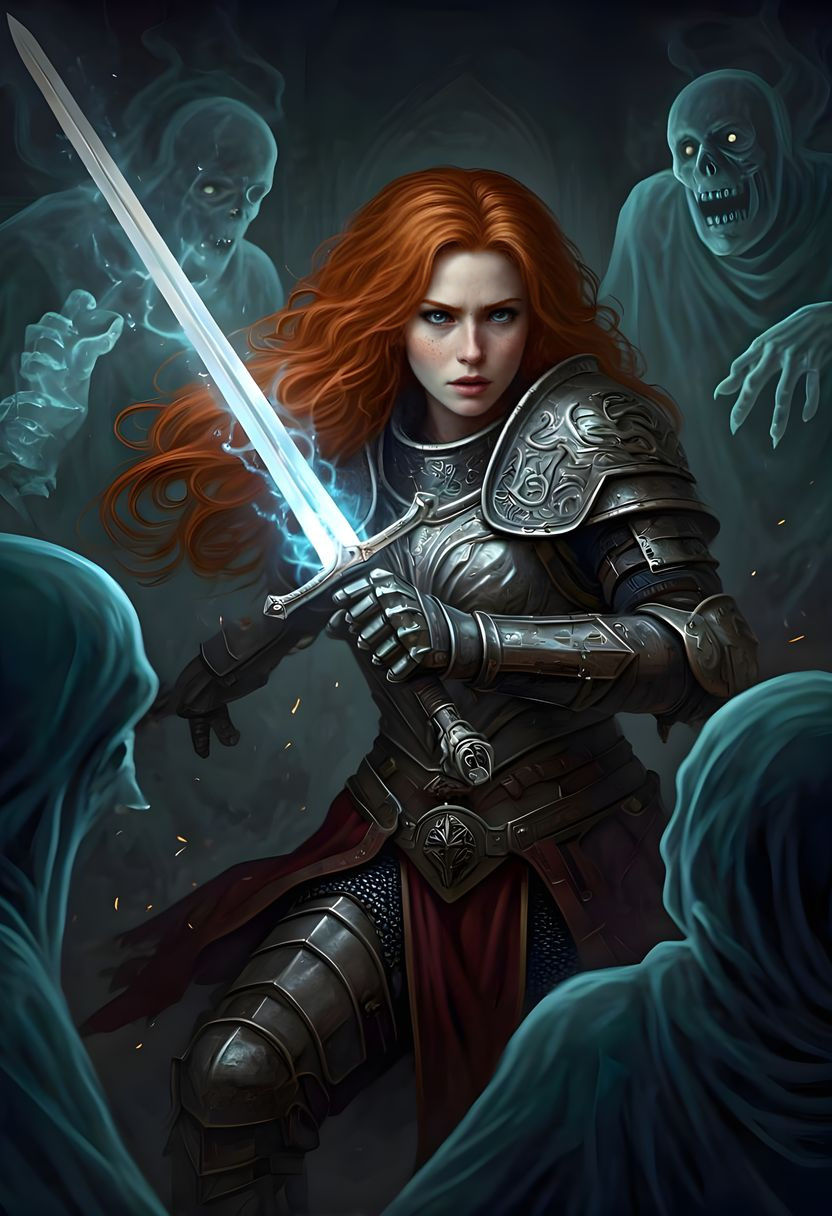 Goddess Warrior Battles Ghostly Horrors in Antiqued Armor