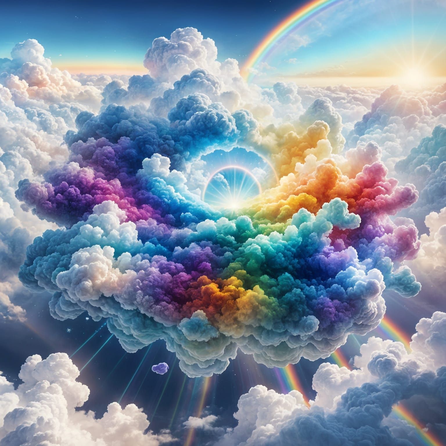 Rainbow Light Shimmers Through Ethereal Clouds