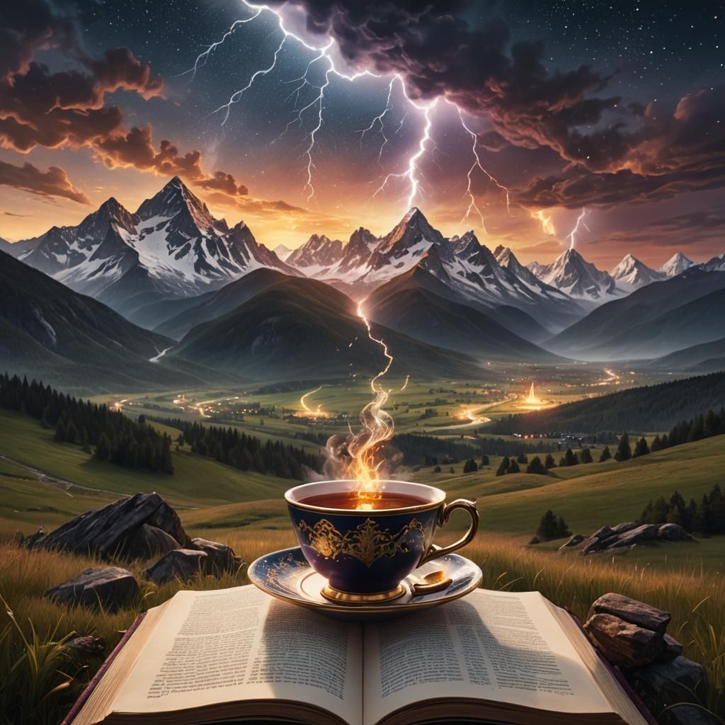 Fantasy Tea Cup Matte Painting at Golden Hour