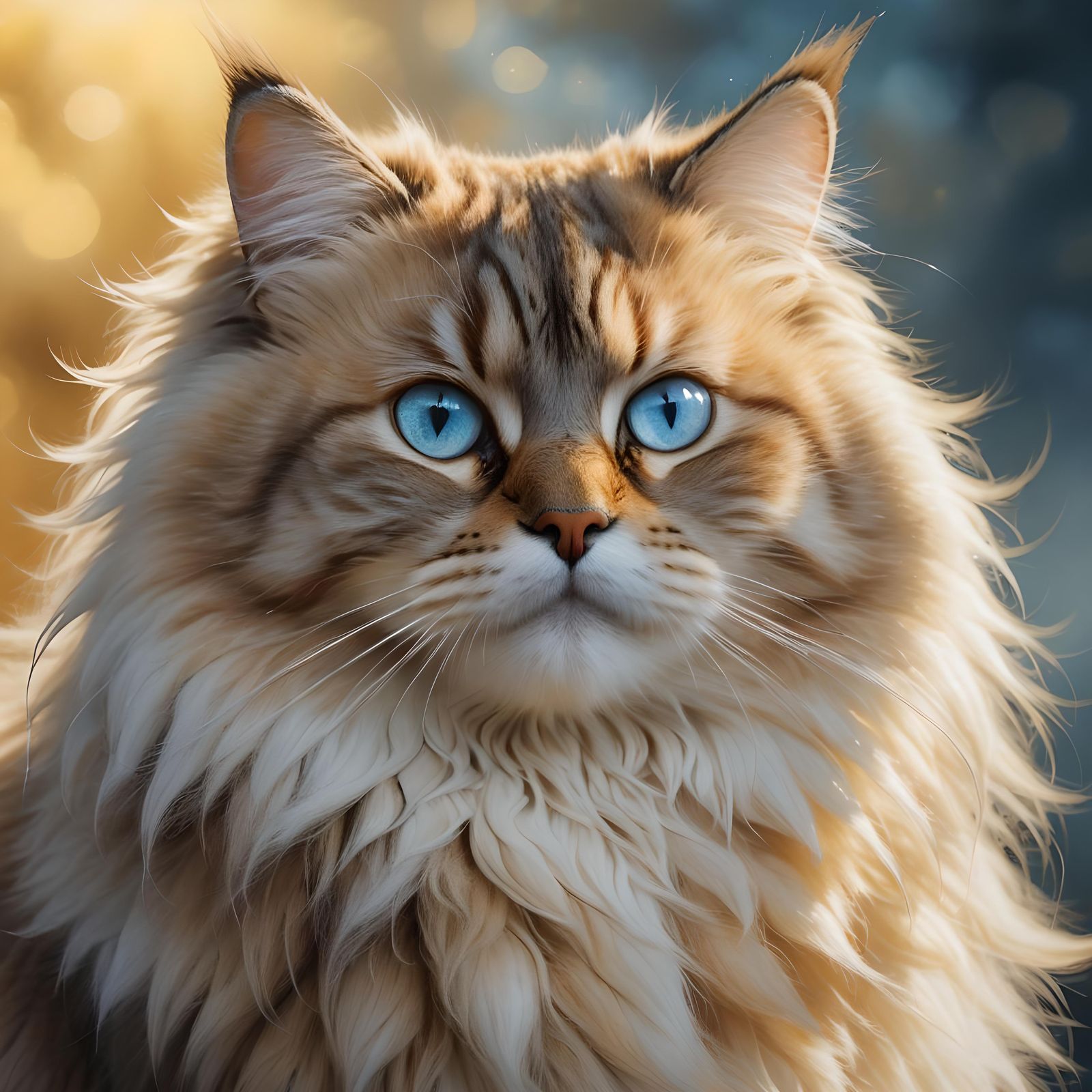 Fluffy Siberian Cat in Sunlight, Digital Art