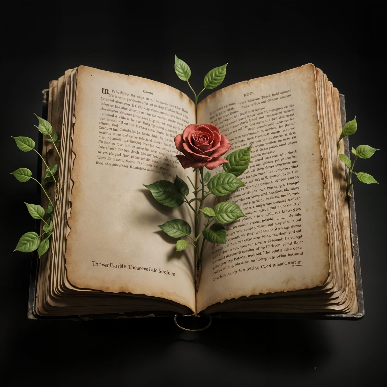 Tiny Rose Bush Hidden in Antique Book