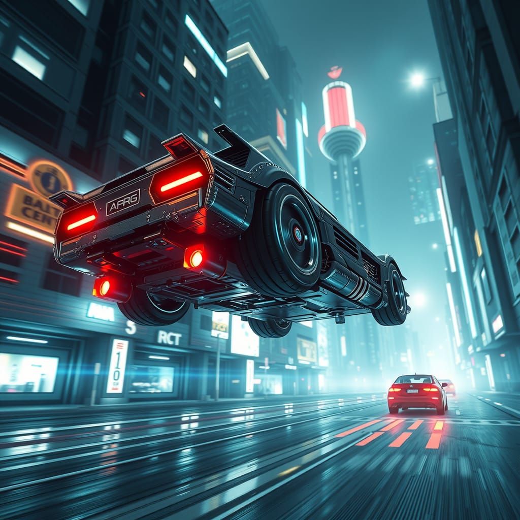 Futuristic Hovering Car Chase in Sci-Fi City