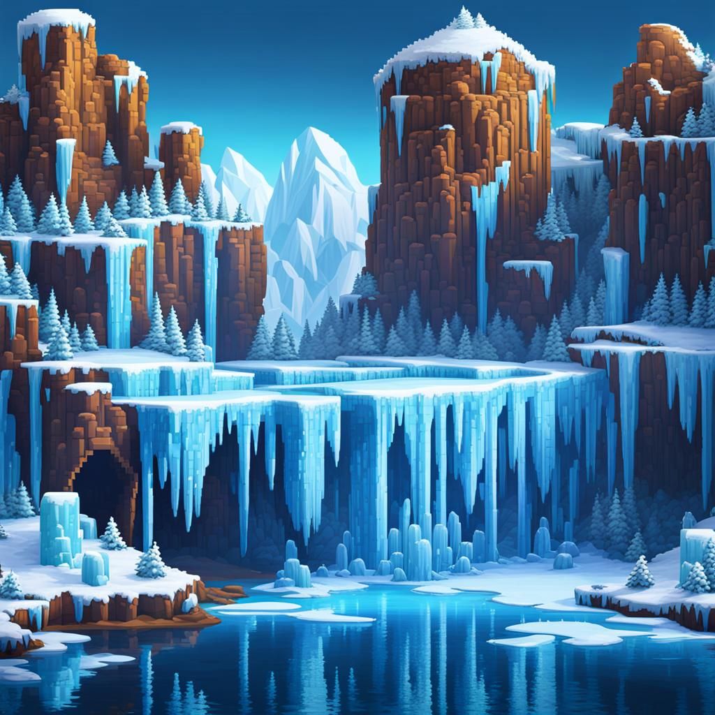 Detailed Pixel Art Ice Tileset for Game Development