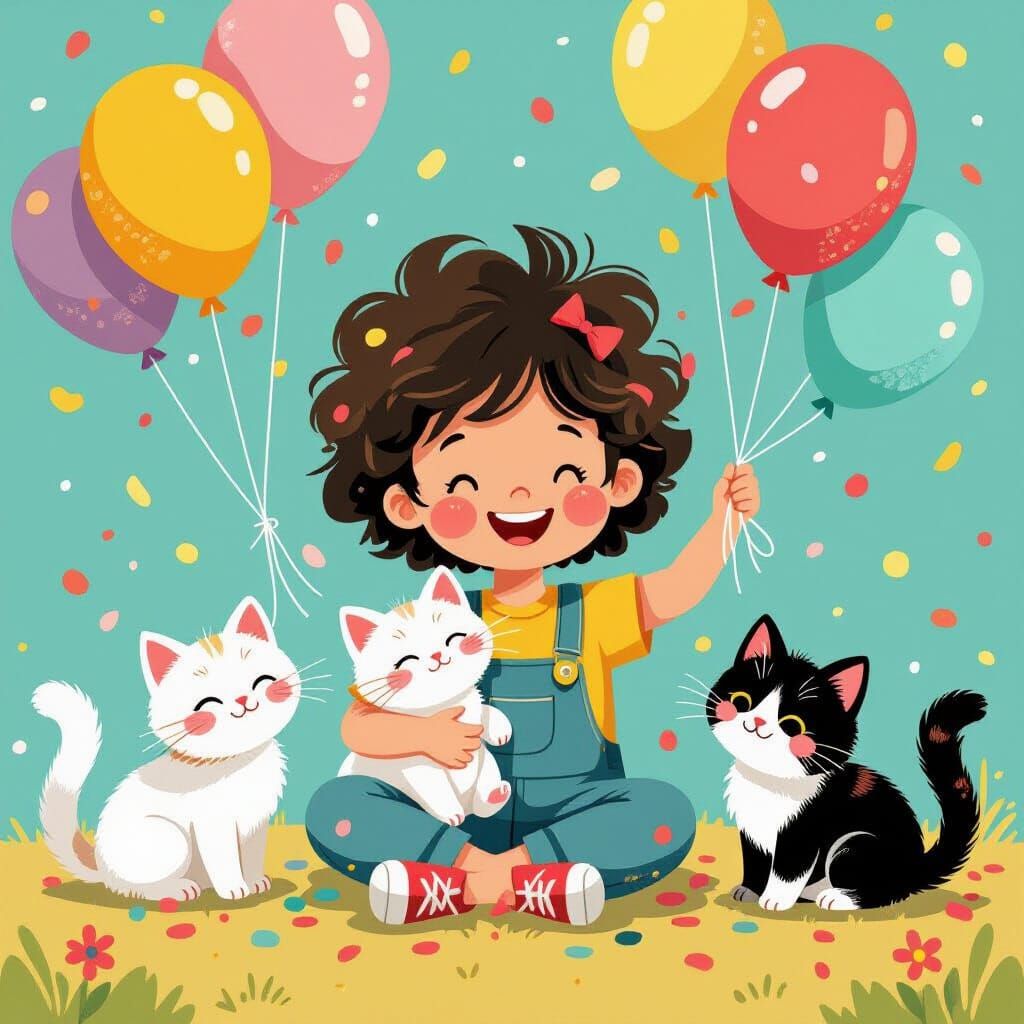 Joyful Child Playing with Kittens as Illustration