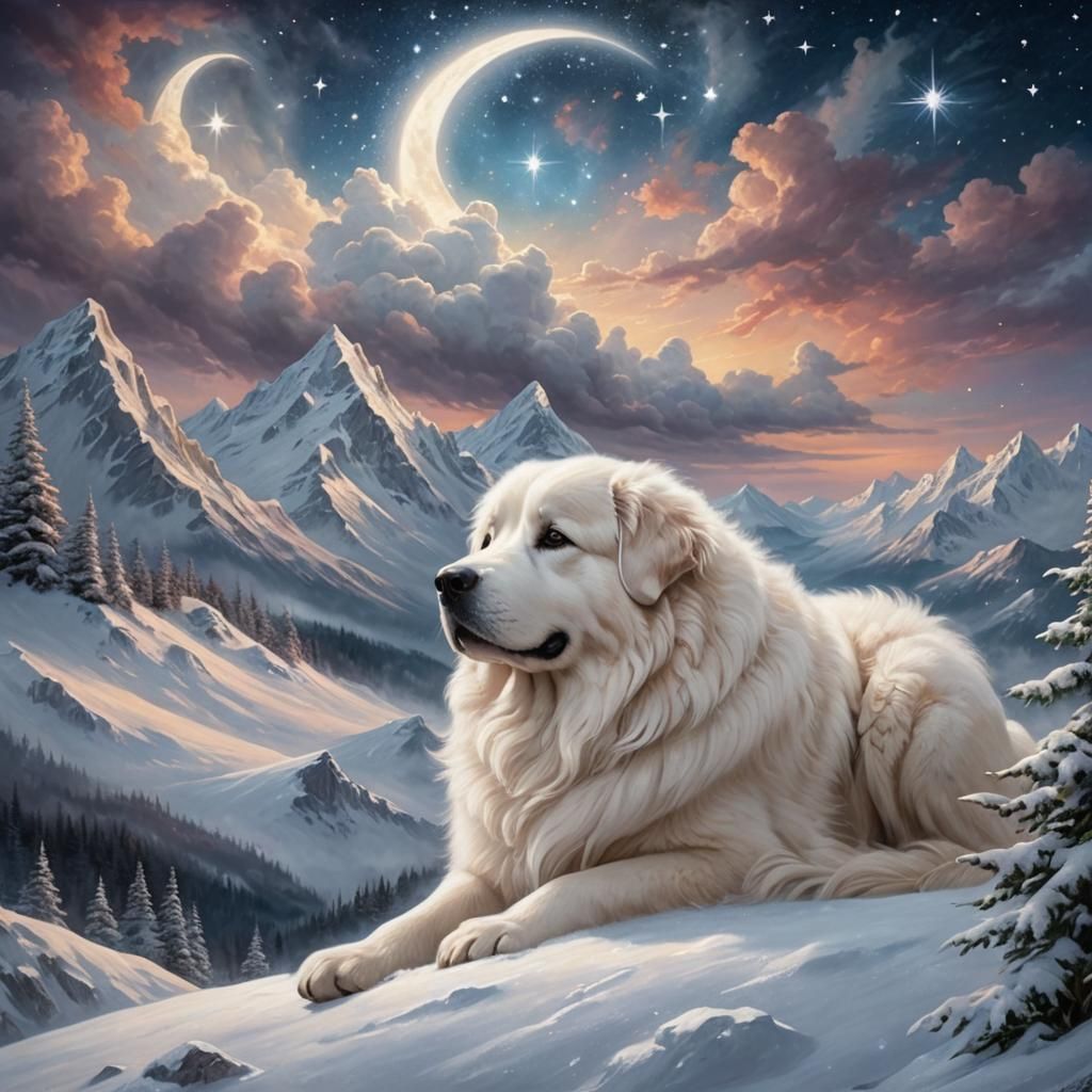 Great Pyrenees with Silver Fairy in Chalk Art