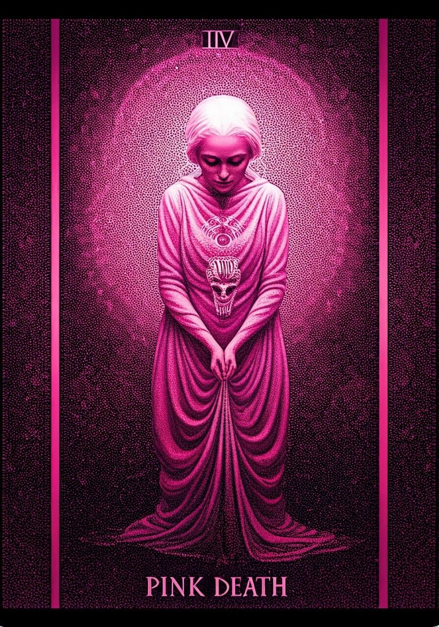 Ethereal Pink Death Tarot Card in Mixed Media