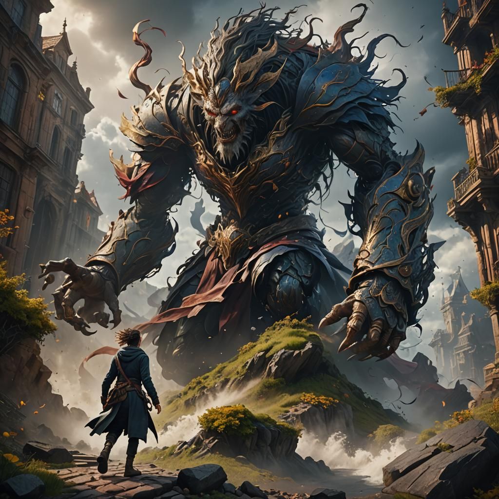 Person Versus Strong Wind in Detailed Matte Painting