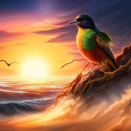 Epic Sunbird in Detailed Digital Matte Painting