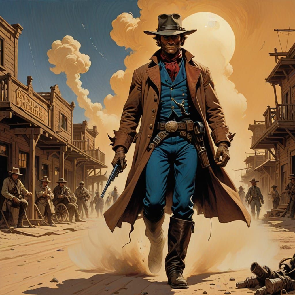Lone Sci-Fi Gunfighter in Deserted Western Town