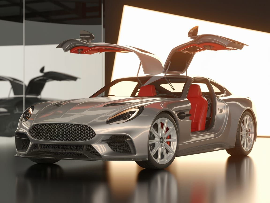 Modern German Sports Coupe in Glossy Silver