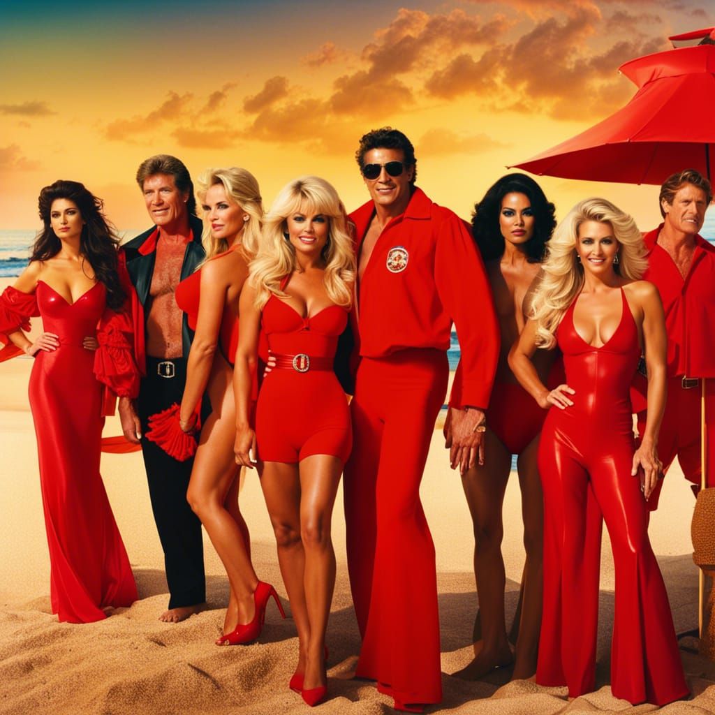 A tribute to the 1980s classic Baywatch cast portrait
