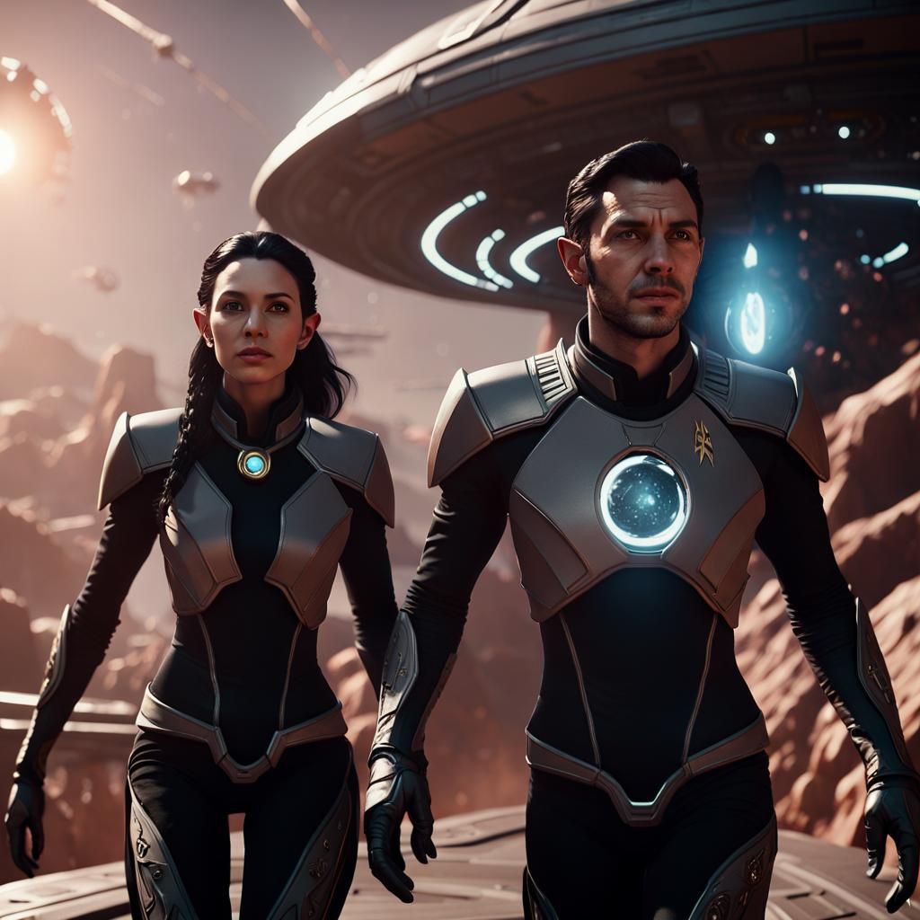 Elven Starfleet Officers on Alien Planet in 3D