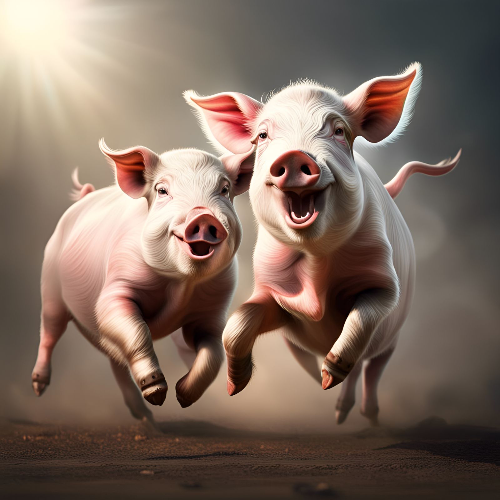Frisky Pig and Goat Prancing Realistically