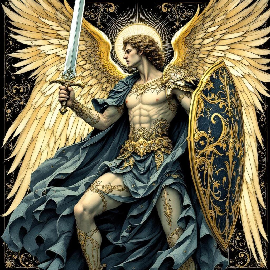 Archangel Michael in Ornate Art Nouveau Style