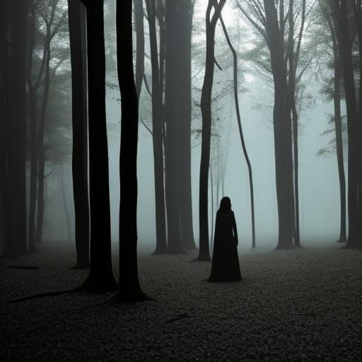 Dark Figure Emerges in Spooky Forest