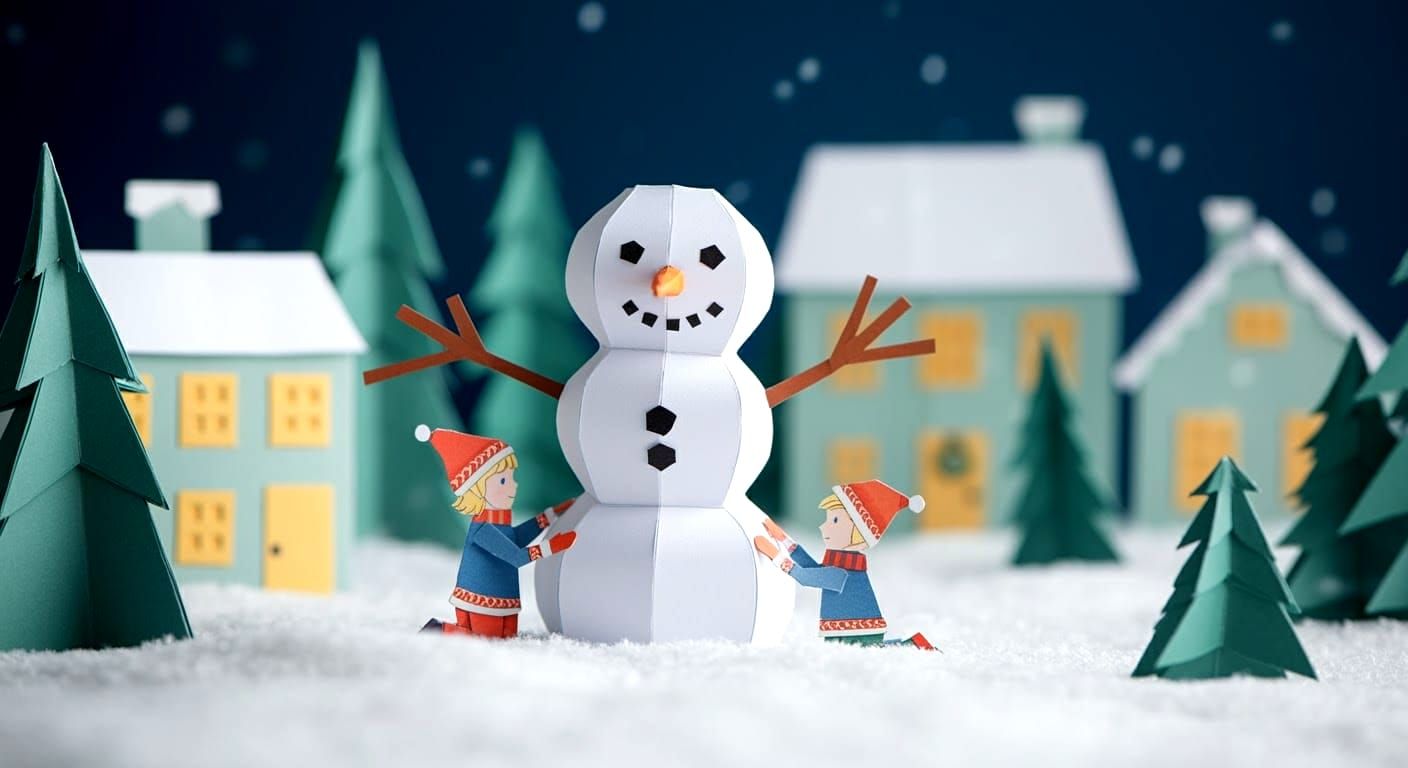 Papercraft Christmas Town Snowman Scene