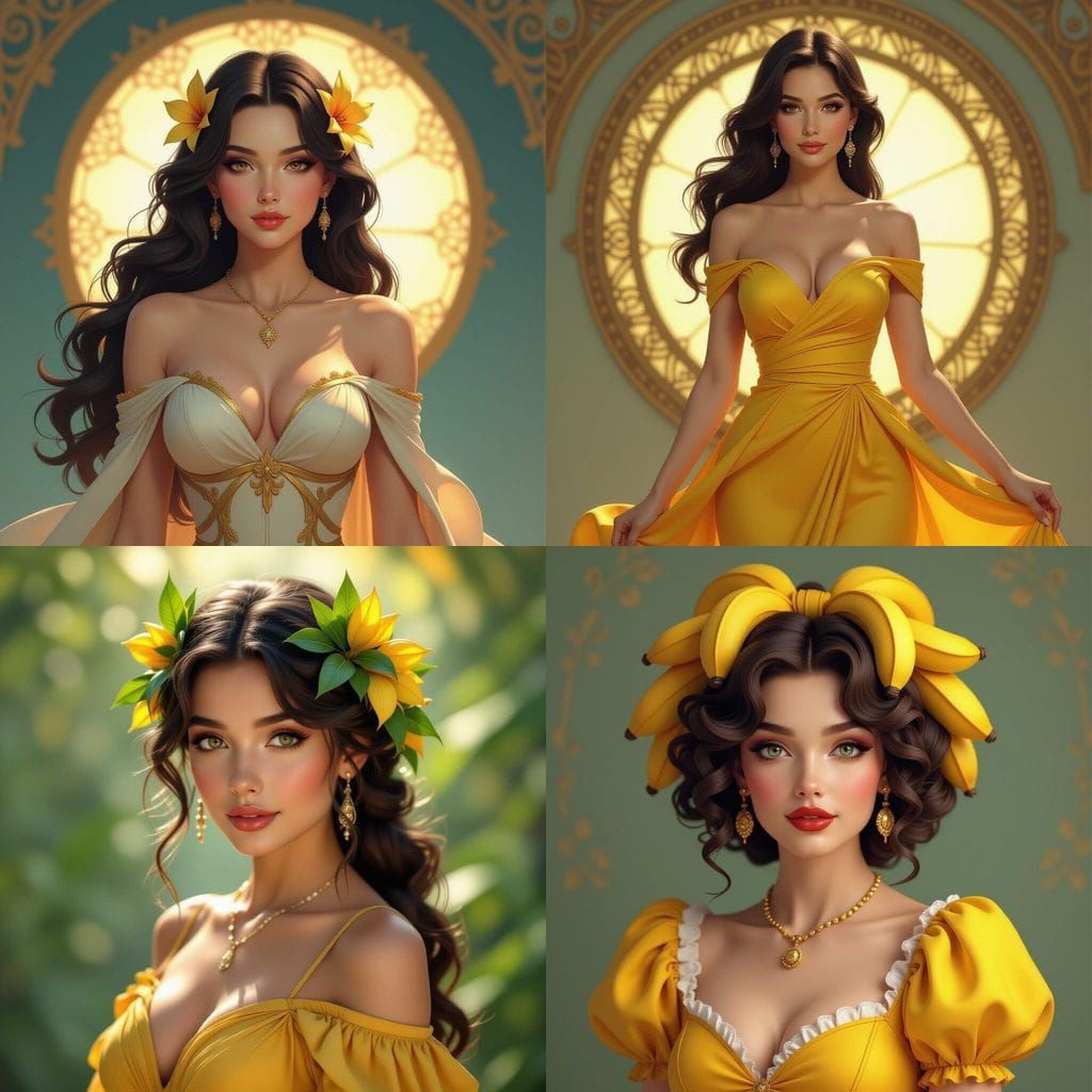 Banana Woman Portrait in Art Nouveau Style