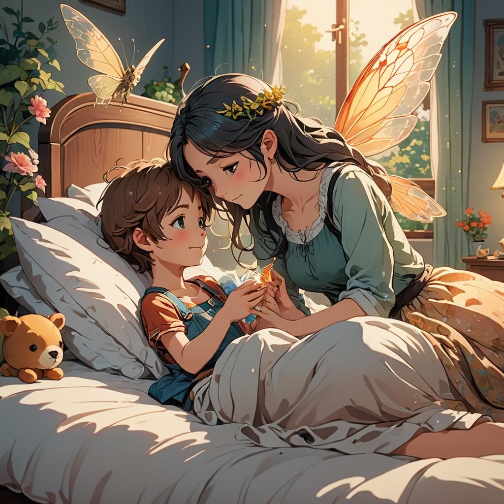 Mother and Son in Nursery, Anime Style