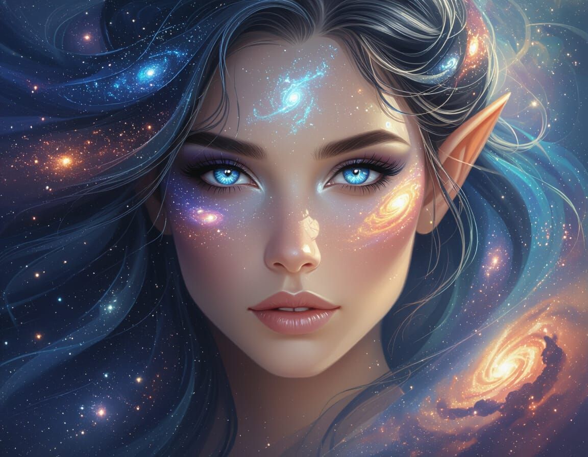 Cosmic Elf Portrait in Digital Painting Style