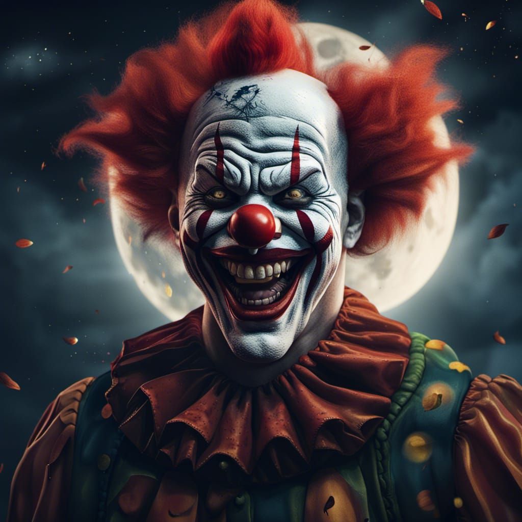 Evil Clown Laughing Under Full Moon, Matte Painting