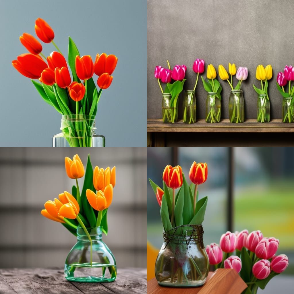 Tulips Bloom in Glass Bottle Still Life