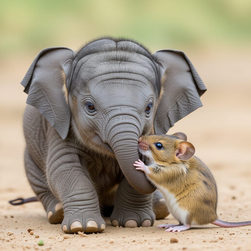 Baby Elephant Cuddles Adorable Mouse