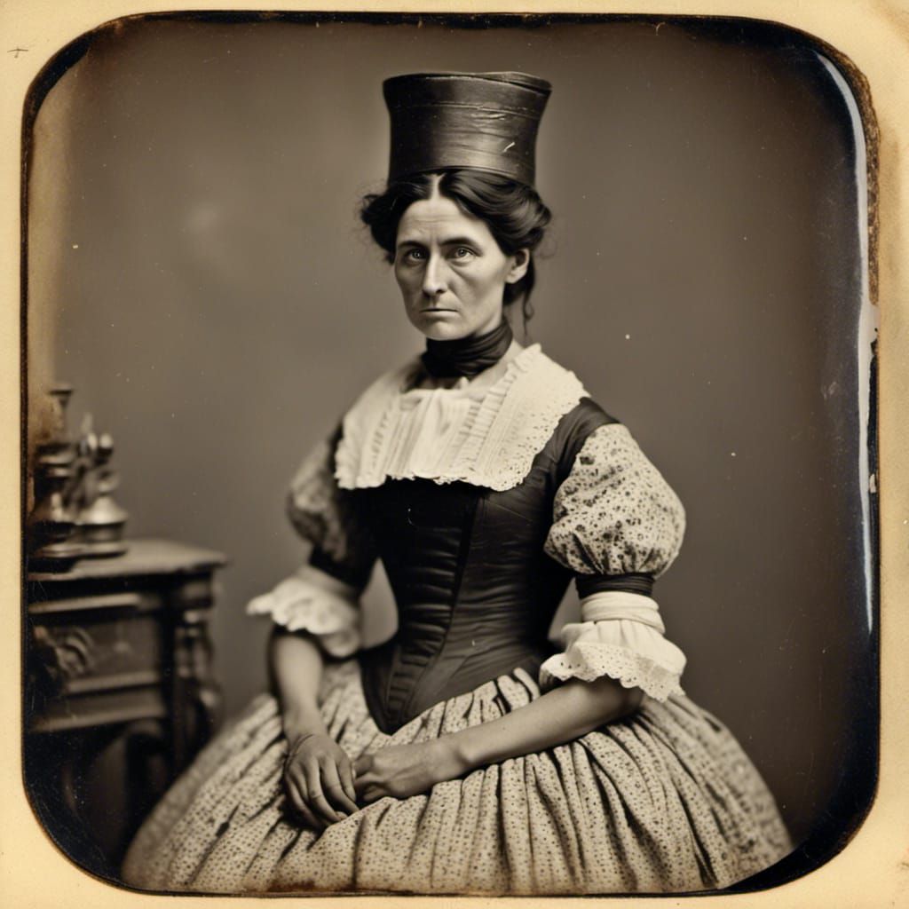Daguerreotype Portrait: Woman in Dunce Cap, 1800s Style