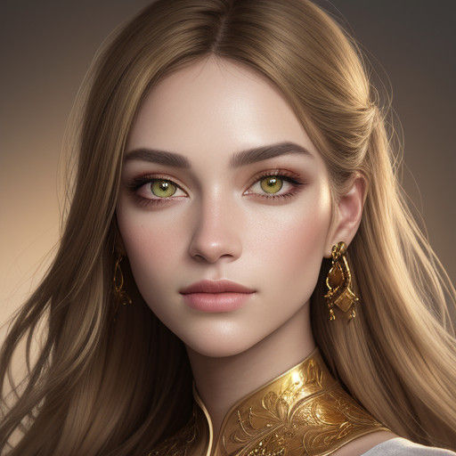 A Photorealistic Portrait of a Woman with Vibrant Greenish-B...